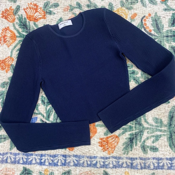Aritzia Tops - Aritzia Babaton Sz 2XS Contour Blue Long Sleeves Cropped Top Ribbed